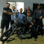 Tattoo Vic profiling on his Chopper with The Hunted Crew. The Chopper built by CJ and Harlee Wood Choppers